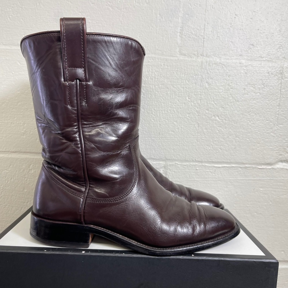 RM Williams Longhorn Brand Burgundy Leather Western Boots Pull On Men's 7.5 G